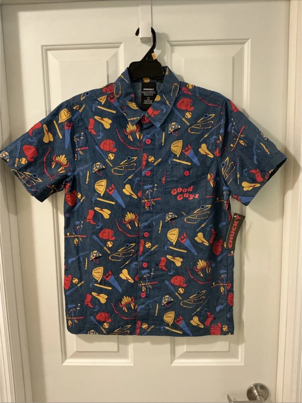 Chucky Child’s Play “Good Guys” Button Shirt All-Over Print Size S NWTs